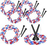 6 Pcs 16-Foot Double Dutch Jump Ropes Segmented Skipping Rope Colorful Beaded Ropes for Kids Adults Fitness Physical Education Gym Class School Sports Outdoor Activities, Red White and Blue