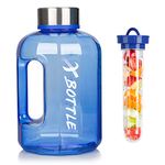 Half Gallon Water Bottle with Infuser, BPA Free 84oz Large Water Bottle Dishwasher Safe Hydration with Motivational Time Mark Leak-Proof 2.5L Sports Water Bottle for Camping Sports Workouts(Blue)