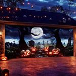 Light Up Halloween Garage Door Cover Halloween Backdrop Cemetery Backdrops Halloween Garage Wall Decorations for Photography Spooky Halloween Outdoor Home Yard Background 6ft x 13ft