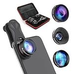 Selvim Upgraded Phone Camera Lens 4 in 1 Kit: 235°Fisheye Lens+25x Macro Lens+0.62x Wide Angle+Kaleidoscope Lens, HD Phone Lens Attachments Compatible with iPhone Samsung Android & Most Smartphone