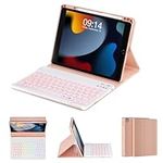 OYEEICE iPad 9th Generation Case with Keyboard - Backlit Wireless Detachable Folio Cover with Pencil Holder for iPad 9th/8th/7th Gen, iPad Pro 10.5" & iPad Air 3rd Gen - Pink