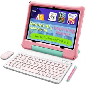 aiprotablet Kids Tablet, Android 16 Tablet for Kids 10 inch Octa-Core 2.2GHz with Case, 30GB RAM 64GB ROM, 2TB Expand, Parental Control, Dual Camera, BT, WiFi, with Keyboard Mouse Stylus, Gift (Pink)