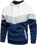 comefohome Mens Hoodie Pullover Color Block Sweatshirts Long Sleeve Hoody Drawstring Casual Tops with Pocket White XXL