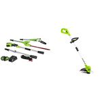 Greenworks 40V 8-Inch Cordless Pole Saw + Hedge Trimmer Attachment (1300402) and 12-Inch String Trimmer (2117002CA)