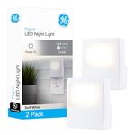 GE White Always-On LED Night Light, 2 Piece, Plug-In, Compact, Soft Glow, UL-Listed, Ideal for Bedroom, Nursery, Bathroom, Hallway, 11311, 2 Piece