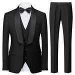 KUDORO Men Suits 3 Piece Slim Fit Suit Casual Business Formal Dinner Tuxedo Suit for Men Classic Blazer Waistcoat Trousers Set Black