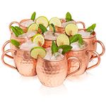Kitchen Science Moscow Mule Hammered Copper 16 Ounce Drinking Mug, Set of 8 (8)