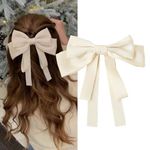 White Hair Bows for Girls Ribbon Hair Clips for Women Large Bow Barrettes for Fine Hair Accessories for Teen Girls Cute Ribbons for Hair Stuff for Womens Large Hair Barrette Vintage Bowknot Hair Clip