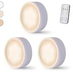 Wireless Under Cabinet Lighting Battery Operated,LED Puck Lights with Remote Control,3 Color Dimmable Timing Function Push Lights Ideal for Kitchen Cabinets, Bedrooms, Closets, Garage and More 3 Pack