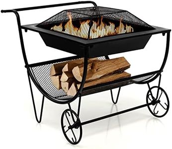 Costway Outdoor Wood Burning Fire Pit, Multifunctional Steel Firepit with Firewood Rack, Convenient Handle and Wear-Resistant Wheels, Portable Fire Pit w/Mesh Lid & Grill for Patio, Garden, Poolside