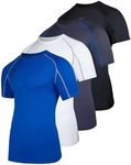 4 Pack: Mens Short Sleeve Shirts Compression Base Layer Tight Thermal Undershirt Slimming Black Active Fitness Athletic T-Shirt Quick Dry Fit Workout Sports Rashguard Gym Running Top, Set 5,S
