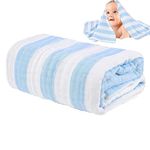 BABY STATION Muslin Baby Bath Towel Large Gauze Super Soft Baby Bath Towel Washcloths, 6 Layers 100% Cotton Infant Towel Newborn Towel Blanket Suitable for Baby's Delicate Skin (Blue Striped)