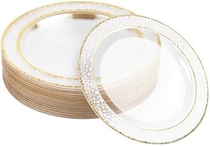 MATANA 20 Assiettes en Plastique Rigide Élégantes & Réutilisables avec Bordure Dorée (26cm) - Assiettes Or Solides pour Mariages, Anniversaires, Baptêmes, Pâques, Fêtes