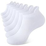 Closemate 7 Pairs Ankle Athletic Running Socks for Men Women Low Cut Wicking Sport Cushion Tab Socks(7 White, Size M)