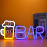 Bar Neon Sign for Wall Decor, WIOSOUL Beer Neon Light Draft Beer USB/Battery Operated Beer-Glass for Home Bar, Man Cave, Cocktail Party, Weddings, Club