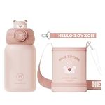 Zoyzoii Kids Flask, Stainless Steel Insulated Water Bottle with Straw and Cup Sleeve, 450ml/9oz