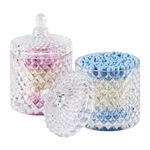 2 Pack Qtip Holder Cotton Round Ball Holder Set, Apothecary Jars Glass Bathroom Storage jars with Lids for Bathroom Decor, Qtip Dispenser for Cotton Swab,Cutip,Cotton Pad