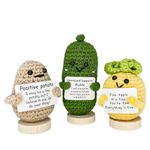 SHUCHNOYE 3Pcs Positive Potato with Positive Card with Base Crochet Dolls Creative Cute Emotional Support Plush Cheer Up Gift for Friends, Parties, Christmas Decoration and Encouragement.