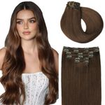 SURNEL Invisible Clip-in Human Hair Extensions 22inch Color 4 Medium Brown - Double Weft Seamless Clip-in Hair Extensions 6Pcs 120 Grams (C#4, 22'')