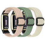 3 Pack Bands Compatible with Fitbit Luxe, Stretchy Nylon Solo Loop Sport Replacement Wristbands Straps for Women Men… (Starlight+Pink Sand+Pine Green)