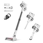 80,000PRM Motor Cordless Vacuum for Home, Vacuum Cleaner with 2 Adjustable Modes, 2200mAH Battery Max 35 Mins Runtime, and Washable Parts Stick Vacuum (Stone White Gray)