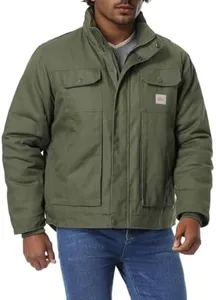 TUAOVA Men's Quilted Flannel Lined Work Coat Wear-resistant Loose Casual Jacket Waterproof Workwear (Army Green,L)