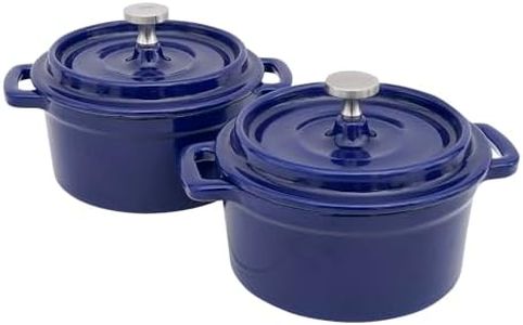 Flavehc Mini Cocotte 8 oz Mini Dutch Oven 0.25 qt. Cast Iron Garlic Roaster for Oven Garlic Confit Pot Ramekins with Lids Oven Safe Set of 2, Blue