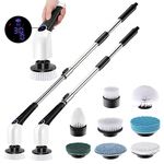 Electric Spin Scrubber, Zeskuu Cordless Power Scrubber with 8 in 1 Replaceable Brush Heads and Adjustable Extension Handle,Power Cleaning Brush for Bathroom, Kitchen, Bathtub, Tile