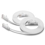 Cat6 Ethernet Cable 15FT 2Pack White, BUSOHE Cat-6 Flat RJ45 Computer Internet LAN Network Ethernet Patch Cable Cord - 15 Feet