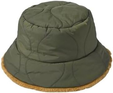 OctMoon Women's Winter Bucket Hat, Fuzzy Lined Nylon Quilted Hat with Metal Detail, Warm Furry Bucket Hat for Cold Weather, Fashion Accessory for Daily & Travel-Olive Green