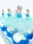 MILIANA 6-Pcs Frozen Elsa Princess Cake & Cupcake Topper - Mesh Tutu Tulle Dress Cup Cake Topper – Frozen Birthday Decoration - Party Supplies - Frozen Cake Decorations