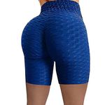 Butt Lifting Sports Yoga Shorts for Women Stretchy Leggings Honeycomb High Waisted Booty Gym Workout Running Trousers Tummy Control Ultra Soft Hot Pants Athletic Biker Shorts Blue