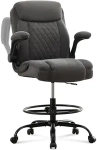 Drafting Chair Tall Office Chair for Standing Desk, Ergonomic Tall Desk Chair with Adjustable Foot Ring, Flip-Up Armrests, Lumbar Support, Comfortable Fabric Seat – Ideal for Home and Office Use
