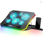 TopMate C12 Laptop Cooling Pad RGB Gaming Notebook Cooler for Desk and Lap Use, Laptop Fan Stand 8 Adjustable Heights with 6 Quiet Fans and Phone Holder, for 15.6-17.3 Inch Laptops -Ice Blue LED Light