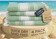 LANE LINEN Oversized Turkish Beach Towels – Set of 4, 39"x71" Lightweight & Quick Dry Pool Towels, Pre-Washed Travel Towels, Sand-Free & Absorbent, Jade Green