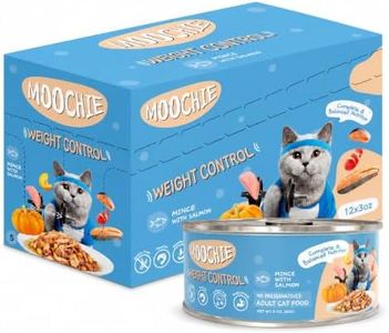 MOOCHIE Weight Control Grain Free Wet Cat Food — Salmon, Chicken, Lamb & Beef Liver - No Artificial Flavors or Preservatives - 12 × 3 oz cans