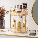 ROWNYEON Makeup Organiser 360 Rotating,Spinning Skincare Cosmetic Organiser 2 Tier Large Beauty Spinny Make Up Storage Organiser Shelf for Perfume, Vanity,Dresser, Bathroom,Toiletry(Gold)