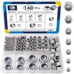 ZQZ 140 Pack Locknuts Assortment Kit,M3 M4 M5 M6 M8 M10 M12 Metric Nylon Insert Lock Nuts Sets,304 Stainless Steel Standard Threaded Nylock Nuts