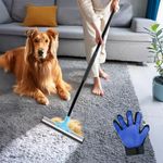 Carpet Rake for Pet Hair Removal – Carpet Scraper & Pet Fur Rake – Dog & Cat - Animal Fur Broom for Rugs & Furniture with Adjustable Lengths - Blue