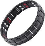 Magnetic Bracelet for Men Stainless Steel 4 Elements Magnetic Bracelets with Double Row Ultra Strength Magnets, Adjustable size Magnetic Therapy Jewelry Gift for Men (Black)