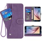 ELISORLI Compatible with Samsung Galaxy S6 Wallet Case and Wrist Strap Lanyard Leather Flip Card Holder Stand Cell Phone Accessories Cover for Glaxay S 6 Gaxaly 6s Galaxies GS6 SM-G920V G920A-Purple