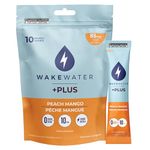 WakeWater Plus Energy Powder | Peach Mango, 10 x 5g sticks | Vitamins and Electrolytes | Natural Green Tea Caffeine | No Sugar or Artificial Sweetener