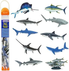 Safari Ltd. Pelagic Fish TOOB - Figurines of Sailfish, Swordfish, Yellowfin Tuna, Sardines, Silky, Whitetip, Great White, Blue, Mako & Whale Shark - Educational Toy Set for Boys, Girls & Kids Ages 3+