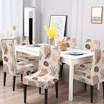 BRIDA® Stretchable Floral Geometric Printed Dining Chair Cover Set of 6 Seater Elastic Chair Seat Case Protector, Slipcovers (6 Chair Cover, Abstract Plant),Polyester;Polyester Blend,