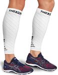 Thoxcare Calf Compression Sleeve for Men Women (2 Pairs), Leg Support Footless Compression Socks for Running - Shin Splint Varicose Veins Swelling & Pain Relief, White/Black, Large