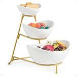 Miamolo 3 Tier Serving Bowls with Stand, Serving Dishes Chips and Dip Serving Set for Entertaining Party, Ceramic Serving Dish Fruit Bowl for Salad Soup Snacks, Microwave & Dishwasher Safe