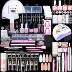 Saviland 8 Colors Poly Nail Gel Kit – Poly Nail Extension Gel Pink Series with Base & Top Gel 36W U V LED Light Basic Nail Tools All-in-one French Manicure Starter Nail Kit for Home DIY