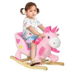 Qaba Baby Rocking Horse Ride On Unicorn with Songs, Toddler Rocker Toy with Wooden Base Seat Safety Belt for 1.5-3 Year Old, Pink