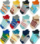 RATIVE Anti Slip Ankle Socks with Grippers for Baby Infant Toddler Kids Boys Girls (CA/US, Age, 12 Months, 24 Months, 12-Pairs/Animal world)