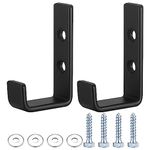 Qeapug 2 Pcs Garage Hooks, Heavy Duty Wall Hooks, J Shape Hooks, Metal Tools Storage Hooks Wall Mounted Heavy Duty for Hanging, Garage, Truck, Home Equipment Organizer, J Hook Set, Black (2 black)